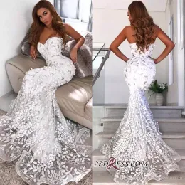 Appliqued Mermaid Dresses Sweetheart Neckline Backless Bridal Gown Sweep Train Engagement Wedding Dress Abiti Da Sposa Custom 0505 0505