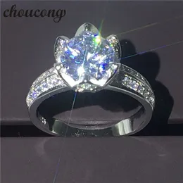 GOUCONG Flower Jewelry 3CT Diamonique Diamond Diamond 925 Sterling Silver Engagement Wedding Band Anello per le donne Uomini Amore regalo
