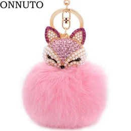 Lovely Crystal Faux Fur Keychains Women Trinkets Suspension On Bags Car Key Chain Keyrings Toy Gifts 7C0394