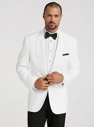 New Arrivals One Button White Groom Tuxedos Shawl Lapel Groomsmen Best Man Party Mens Wedding Suits (Jacket+Pants+Tie) D:395