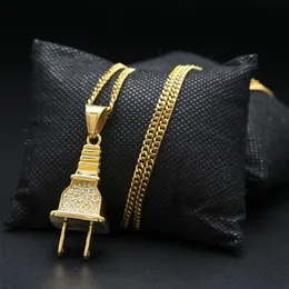 Mens Iced Out Plug Pendant Necklace Fashion Hip Hop Jewelry With 60cm Cuban Link Chain