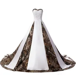 2018 Newest A-Line Sweetheart Camo Satin Wedding Dresses Lace Up Plus Size Wedding Party Bridal Gowns