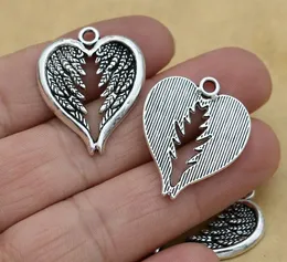 Free Shipping 100pcs/lot Ancient Silver Plated Angel Wings Heart Alloy Charms Pendants for Jewelry Accessories Making Findings 22x16mm