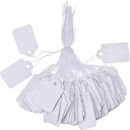 Sf 100pcs / mycket tomma vita prislappar papper märkning taggar smycken kläder pris etiketter produkter visa taggar med hängande sträng 1,2 * 2,5cm