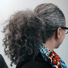 Kobiety Grey Hair Extension Srebrny Gray Afro Kinky Kręcone Sznurki Ludzkie Ponytails Do Włosów Klip w Real Hair 100g 120g