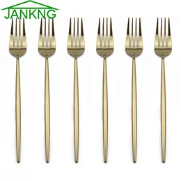Jankng 6 PCS Creative Dinnerware Set Pure Gold Plated Stainless Steel Dinner Fork Cake Fork Tabell Provle Set Titanium Dishwasher Safe