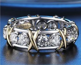 ファッションジュエリーエタニティリング 3 ミリメートル宝石 5A ジルコン石 10KT イエローホワイトゴールド充填女性婚約結婚指輪リング