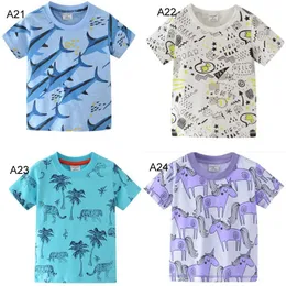 24 stilar Barnkläder Tjej pojke barn 100% bomull Kortärmad Sharlk Dinosaur Unicorn Print T Shirt Boys Girl Causal Summer T Shirt