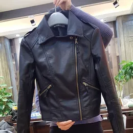 New 2017 Autumn Leather Jacket Women Slim Long Sleeve Turn-down Collar Black Pu Biker Motorcycle Jacket Jaqueta Couro Feminina