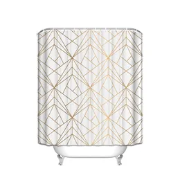 CHARMHOME Custom Geometric Gold Line Waterproof Polyester Fabric Shower Curtain Bathroom Decor Curtains with 12 Hooks Big Size