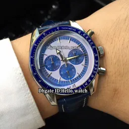 Lado Escuro da Lua PVD Dial Azul 311.33.40.30.02.001 OS Quartz Chronograph Mens Watch Pulseira De Couro Caso Prata Novos Relógios