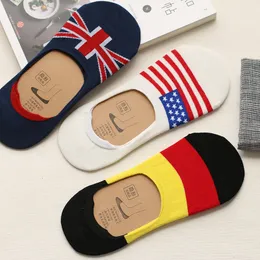 Wholesale- Men's Fashion National flag Cotton Sock slippers For Male Summer Silicone Non-slip Invisible Boat Socks 10pcs=5pairs/lot