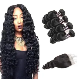 ISHOW 8A Brasilianskt hår Lös våg 4 st med 4x4 spetsavslutning Peruvian Virgin Human Hair Extensions grossistpris