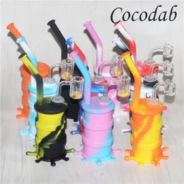 Bongo de Silicone Mini Silicone Dab Rig Tubos de Água Bong Bubbler Oil Rig Destacável Inquebrável Percolator Hookah com Quartzo Termocrômico Prego