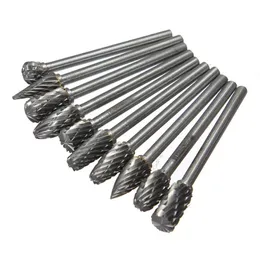 Freeshipping Yeni Varış 10 Adet / grup 1/8 Tungsten Karbür Burr Set 3mm Matkap Ucu Döner Kesici Dosyaları Ile CNC Gravür CED 6mm Kutusu