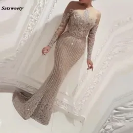 Gorąca seksowna syrena cekinowa tkanina wieczorowe sukienki Kaftan Turkish Dubai Long Sleeeves Sukienki na bal