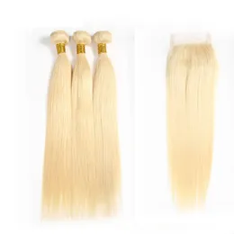 Virgin Blonde Human Hair Bundles Brazilian Hair Weaves Body Wave Straight Peruvian Malaysian Human Hair Extensions