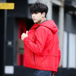 2018 New Autumn Men's Jacket Korean Style Hooded Casual Jacket Coat Man Solid Red Black Mens Outfit Windbreakers Jackets Man 5XL