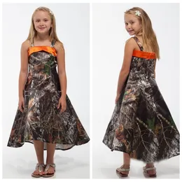 2023 Vintage Spaghetti Full Satin Camo Flower Girl Dresses