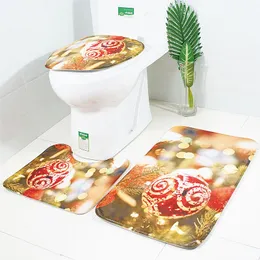 크리스마스 장식 3 PCS 목욕 매트 공 눈사람 인쇄 욕실 깔 개 세트 미끄럼 방지 물 흡수 변기 덮개 목욕 매트 러그