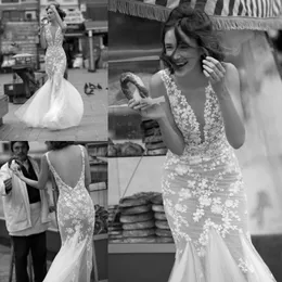 Beach Liz Martinez Abiti da sposa a sirena Sheer Deep V Neck Appliqued in pizzo Backless Abiti da sposa Boho Country Vestido De Novia estido