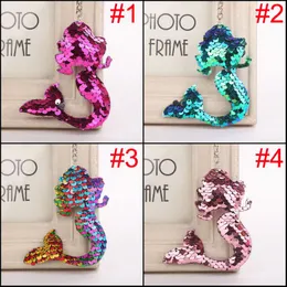 Sequins Mermaid Keychain Glänsande Fishtail Keyfob Bilväska Pendant Accessroies Färgglada Mermaid Key Rings Smycken för Kvinnor Tjej 4 stilar