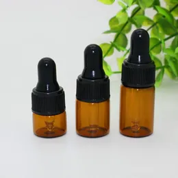 Empty Amber Glass Dropper Bottles 1ML & 2ML & 3ML Essential Oils Bottle with Black Cap Small Perfume Bottle Sample Storage Packing Bottles