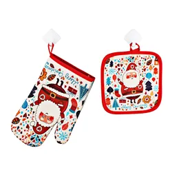 Julbakning Anti-Hot Handskar och Pad Ugn och Mikrovågsolering Mat för hem Xmas Party Decoration Supply TO945