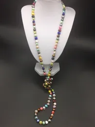 Hand Knotted 7-8mm multicolor baroque freshwater cultured pearl necklace 116cm fashion jewelry