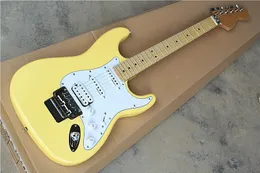 Lekka żółta gitara elektryczna z białym pickguard, 3S pickups, Maple Fretboard, Floyd Rose, oferując usługi dostosowane