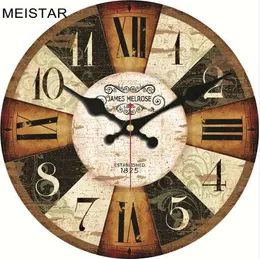 MeasTar Vintage Wooden Clocks Kort design Silent Home Cafe Office Wall Decor Klockor för kök Väggkonst Stora väggklockor