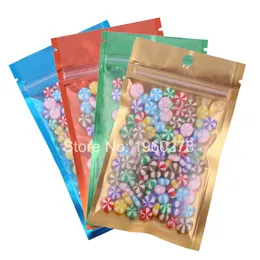 New 100pcs Many Size Tear Notch Flat Pouches Orange Blue Green Gold Mylar Foil Zip Lock Stock Bag with Hang Hole