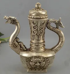 Chinese ancient Tibet silver handmade carving dragon statue teapot