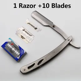 1 set di rasoi da barbiere da uomo in acciaio con bordo dritto, coltelli da barba pieghevoli, strumenti per la depilazione con lame da 10 pezzi