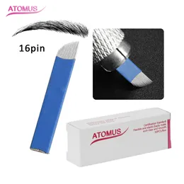 50st 16PIN Single Arc Tattoo Needles Permanent Makeup Eyebrow Brodery Blade för 3D Microblading Manual Tattoo Pen Blue