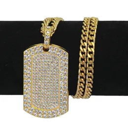 Męskie Hip Hop Naszyjnik Biżuteria Pełna Rhinestone Iced Out Dog Tag Wisiorek Złote Naszyjniki dla Mężczyzn