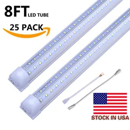 ABD Stoku+Entegre LED Tüpler V şekilli 8ft Soğutucu Kapı LED Tüpler T8 Çift Side SMD2835 LED Dükkan Işık Fişi ve Oynat