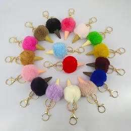 Lody Breloczek Łańcuch - Cute Faux Fur Pom Pom Keychain Imitacja Rex Rabbit Włosy Ball Key Breloczek Pierścień Dla Dziecko Prezent Urodzinowy