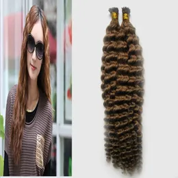 브라질 I 팁 미리 본딩 곱슬 인간의 머리카락 확장 풀 헤드 세트 100 % 인간 자연 머리 브라질 레미 헤어