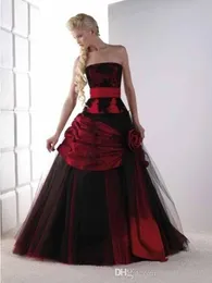 Vintage Black and Red Gothic Wedding Dresses Strapless Lace Tulle Corset Back Non White Bridal Gowns Colored Couture Custom Made