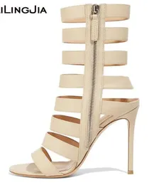 Kvinnor öppna tå beige pu läder högklackad gladiator sandal stövlar stappy afton dress heels damer stilett heel summer shoes