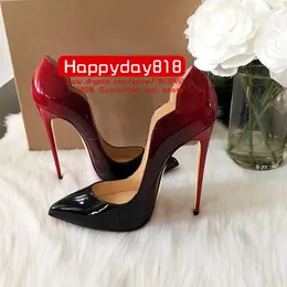 Rahat Tasarımcı Seksi Lady Moda Kadın Ayakkabı Siyah Kırmızı Patent Deri Sivri Toe Stiletto Stripper Yüksek Topuklu Balo Akşam Büyük Boy 44 12 cm Pompalar