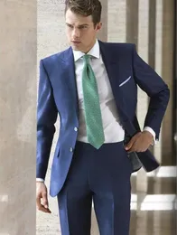 Brand New Blue Men Wedding Tuxedos High Quality Groom Tuxedos Peak Lapel Dwóch Przycisk Mężczyźni Blazer 2-częściowy garnitur (kurtka + spodnie + krawat) 1629