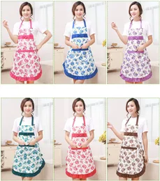 Printed Apron with Pockets Waterproof Floral Bib Kitchen Soil Release Bowknot Home Textiles Free Shipping W7443