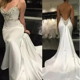 Uroczy Backless Prom Dresses 2018-2019 Sexy Spaghetti Syrenki Suknie Wieczorowe z Sweep Pociąg Cocktail Party Dress Women Formal Wear