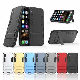 2in1 Shocksäker Kickstand Armour Phone Case för iPhone X XR XS Max 6 7 8 och Samsung Galaxy Not 9 8 S10 S9 S8 Plus S7 S6 Edge A20 A50 A70