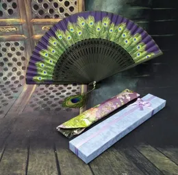 50set/lot Vintage Retro Peacock Folding Fan Hand Bamboo Silk Dance Fans Home Decoration Great Gifts For Friend SN913