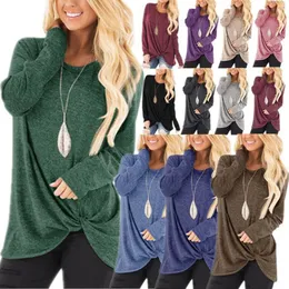 12 Colors Hot Sale Autumn Spring fashion Twist Knot Women Long-sleeved T-shirts Women clothes Plus Size Women Tops Maternity Tees C5463