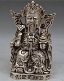 Kolekcjaliwa ozdobiono stary ręczny Tybet Srebrny bóg bogactwa Statua