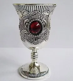 Orient Old Collectibles Handwork Tibet Silver White Copper Inlay Bead Goblet SHIPPING FREE